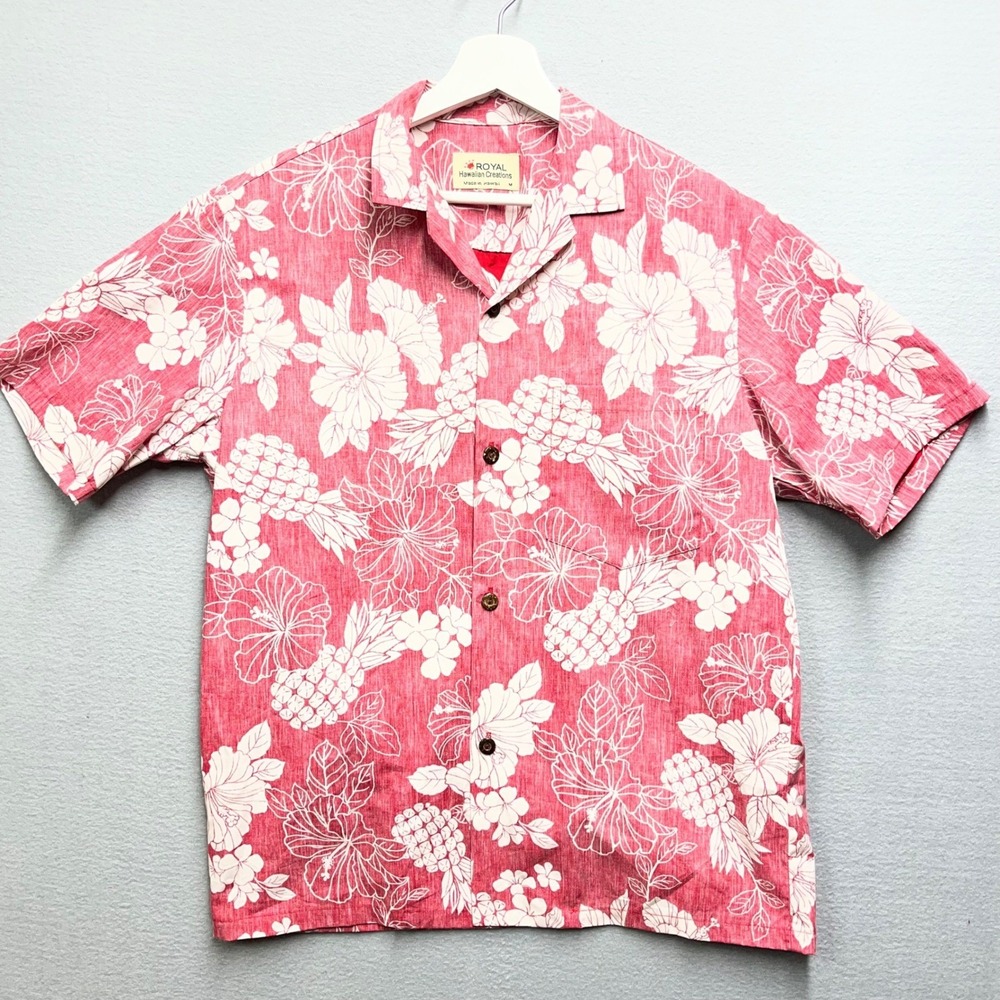 VTG 80s Royal Hawaiian Creations Aloha Shirt Mens M Reverse Print USA 22x27